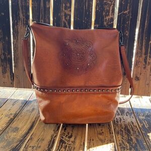 Brown Embossed Vegan Leather Shoulder Bag